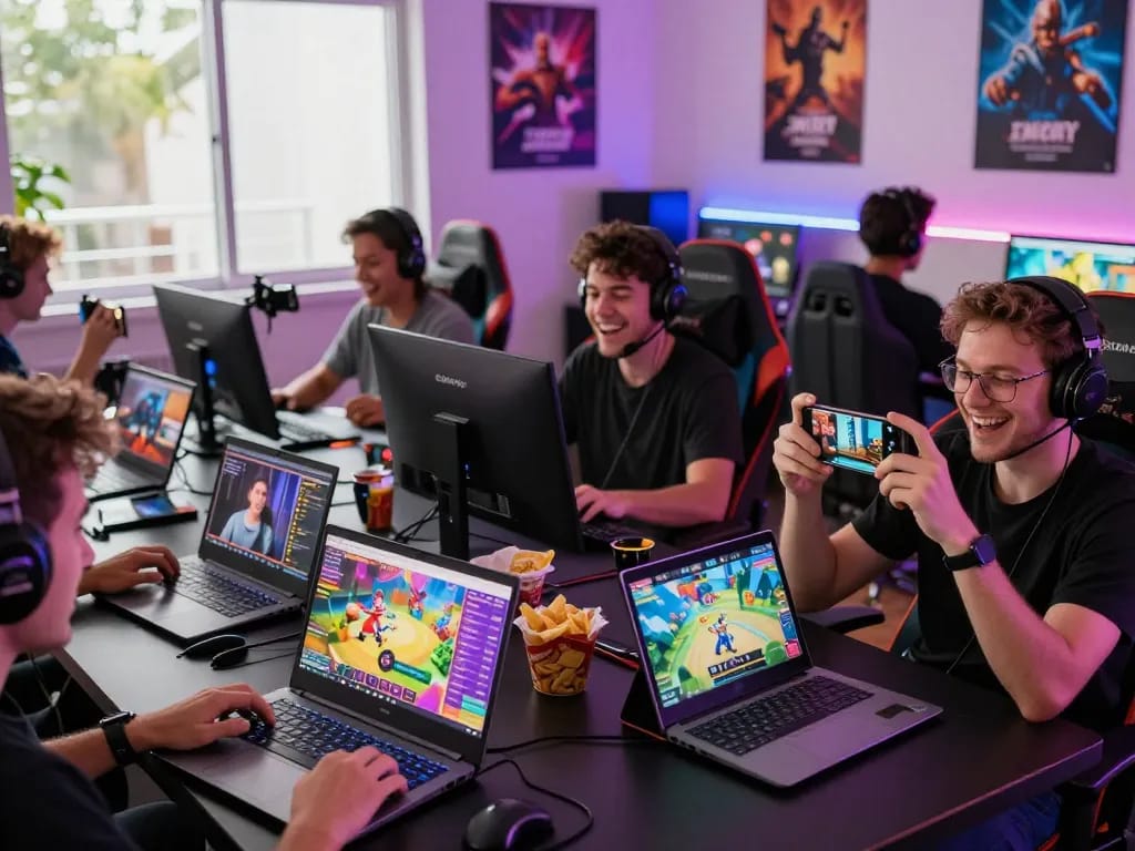 Dynamic players enjoying engaging adult games in a bright gaming room.