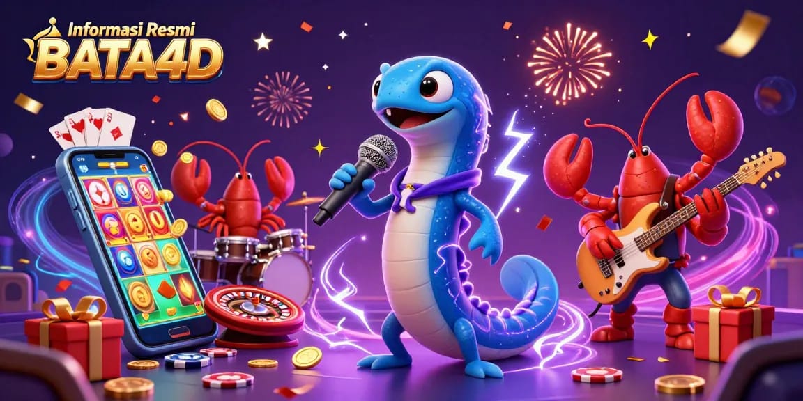 Informasi Resmi BATA4D tampil dalam ilustrasi 3D menarik dengan karakter kasino dalam suasana meriah.