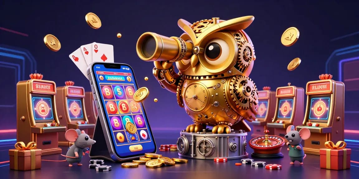 Spin the reels at Asialive88 with a dazzling 3D casino illustration of an owl and lottery elements.