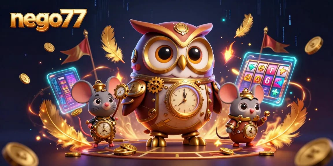 Experience thrilling gameplay at nego77 with a vibrant scene featuring steampunk characters and casino elements.