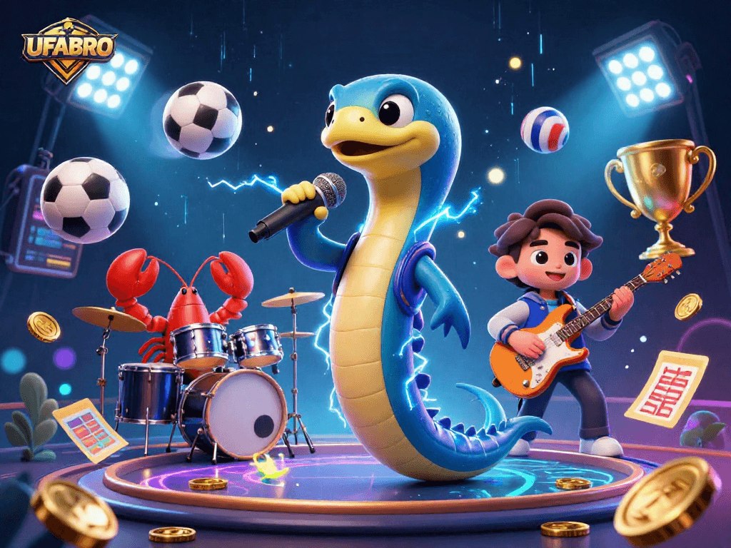 UFABRO brings excitement to your bets with a vibrant underwater casino scene featuring lively characters.