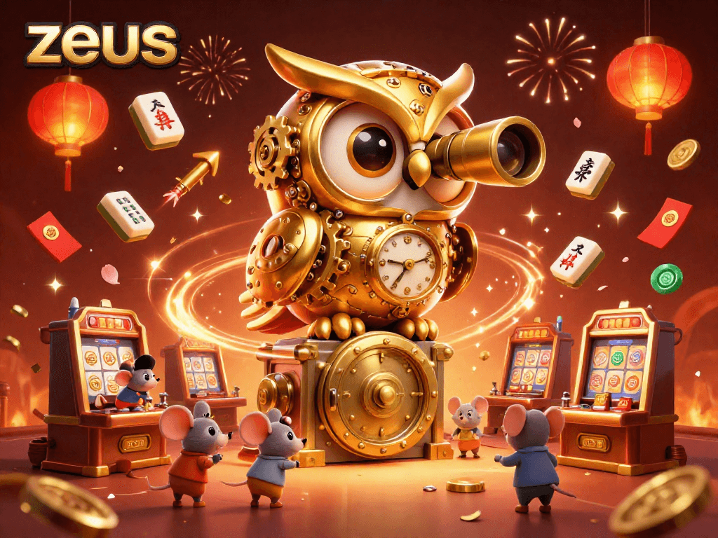 Experience Zeus slot action with animated golden owl and jackpot excitement