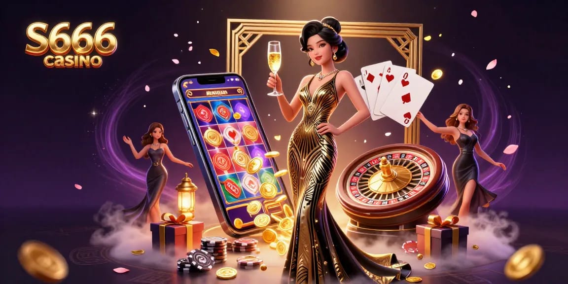 Experience the excitement of S666 casino with vibrant games, elegant design, and dazzling elements.