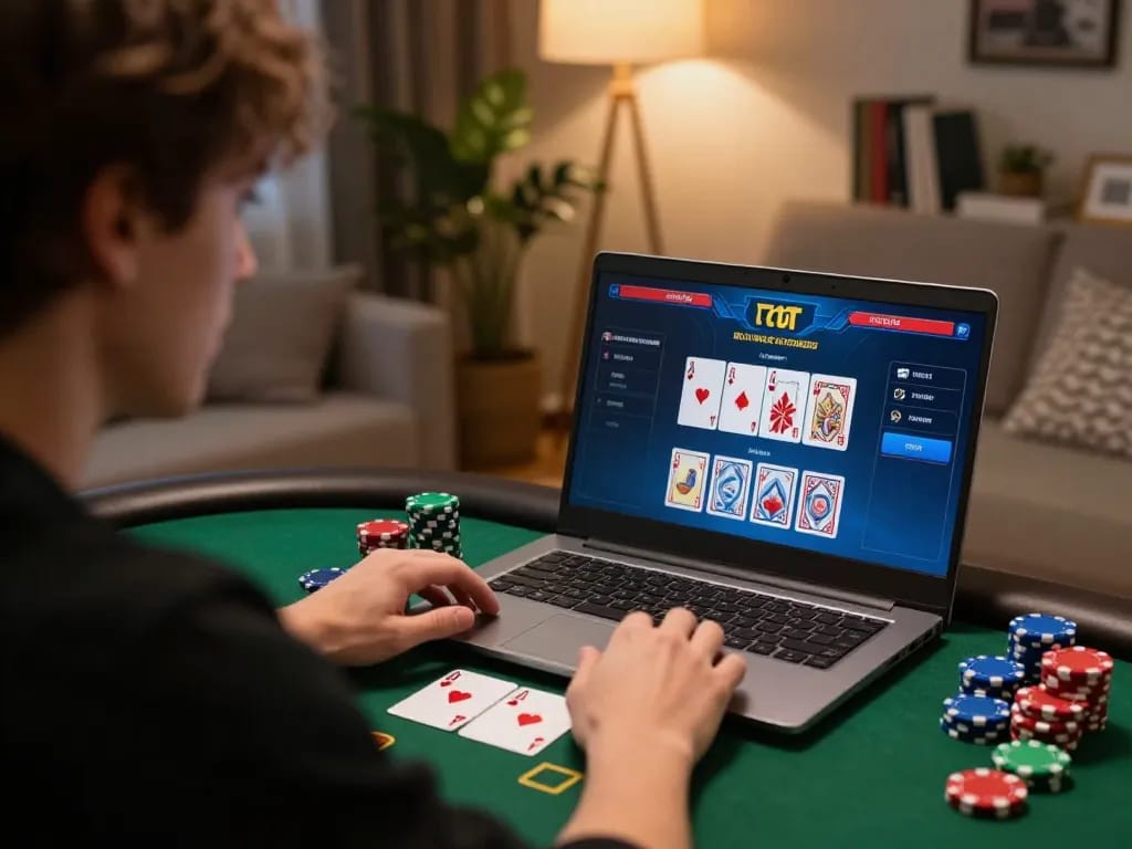 Engage in ดูหนัง while experiencing thrilling online poker gameplay with a laptop.