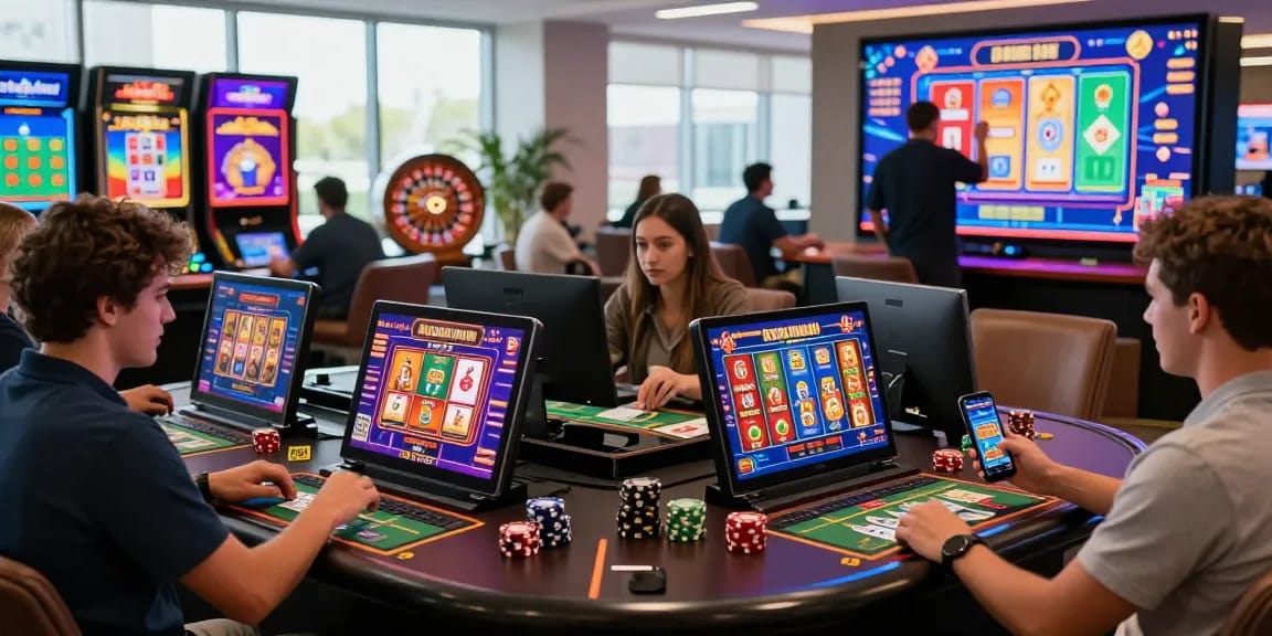 Players enjoying credit card casinos in a vibrant online gaming environment with lively interaction.