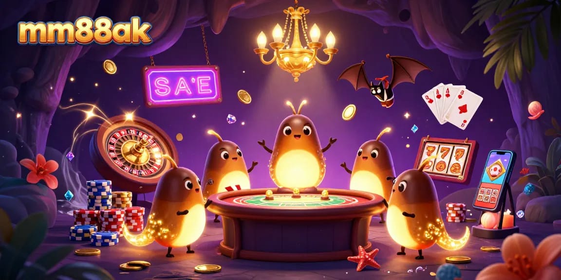 Experience the excitement of mm88ak with an illuminated casino scene featuring vibrant characters and dynamic gameplay elements.