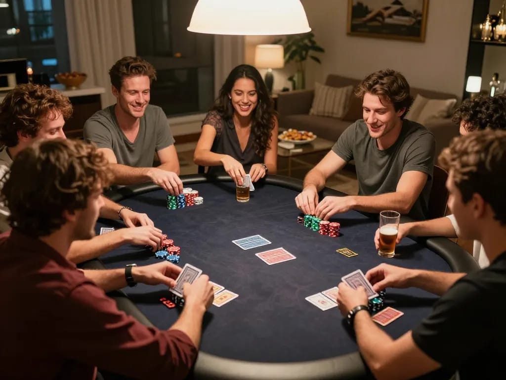 Friends enjoying an exciting poker game night with VIN777, showcasing strategy and fun.