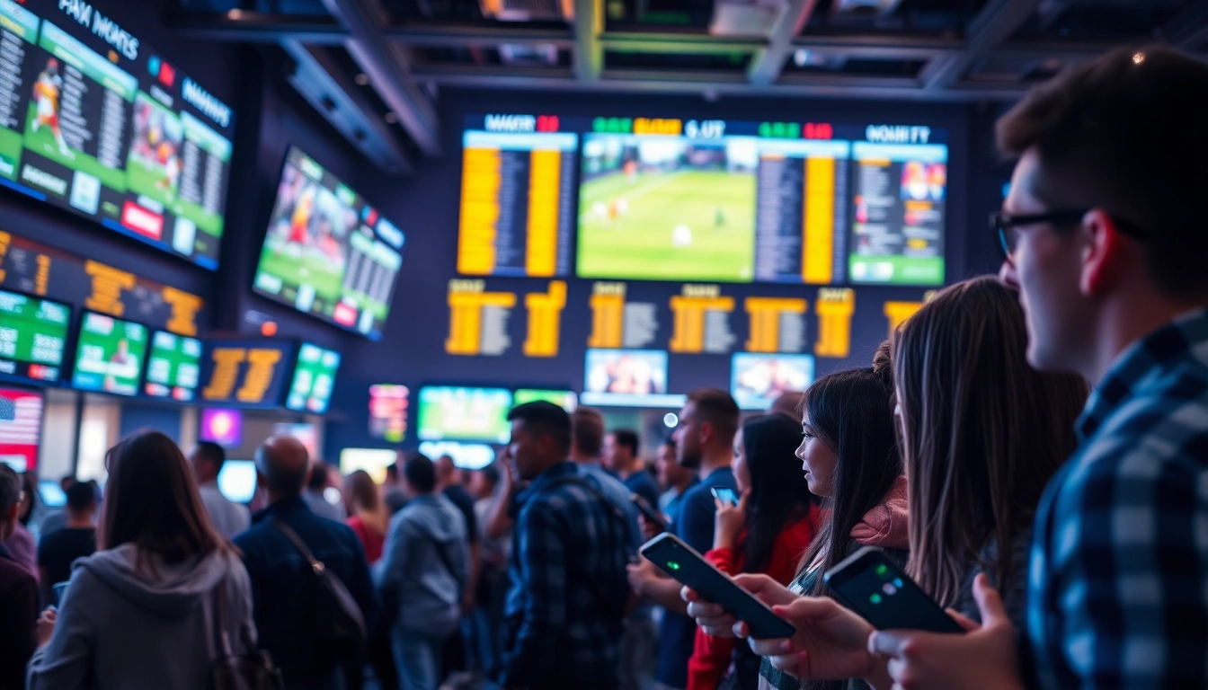Engaging sports betting scene showcasing bettors excitedly participating in sports Betting activities