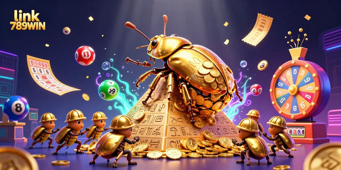 Engage with link 789WIN's exciting lottery experience featuring dynamic golden beetles and vibrant games.