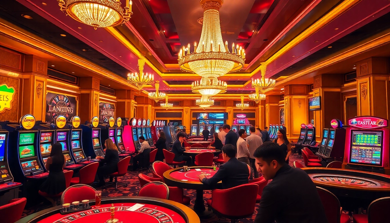 Engage with kerajaanslot excitement at a luxurious casino with vibrant machines and tables.