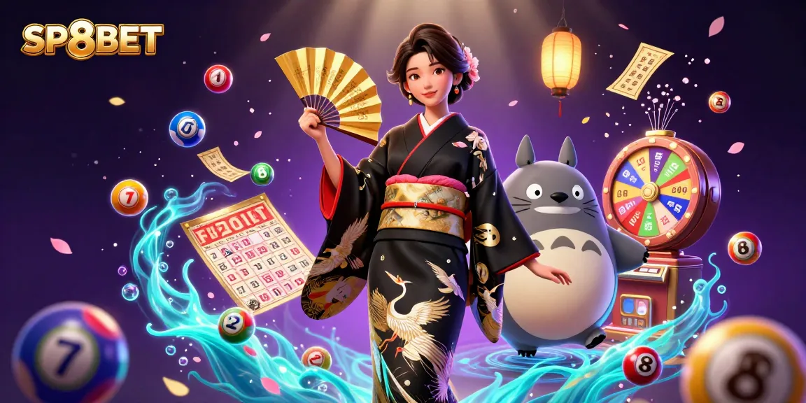 Experience exciting gameplay at SP8BET with vibrant lottery elements and detailed Asian characters.