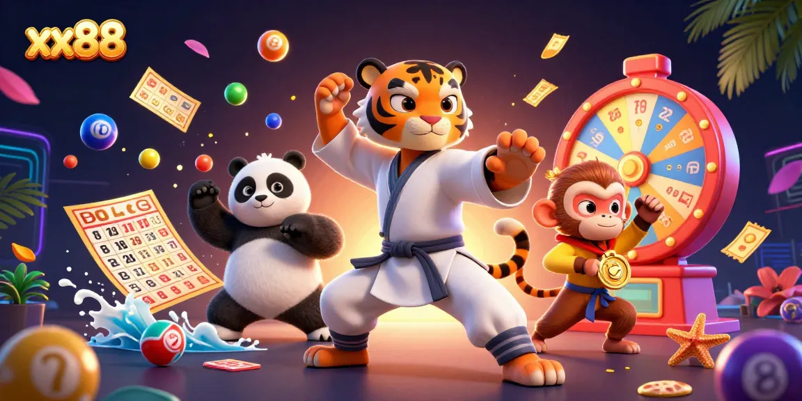Spin the winning numbers at xx88 with vibrant lottery visuals and playful characters celebrating