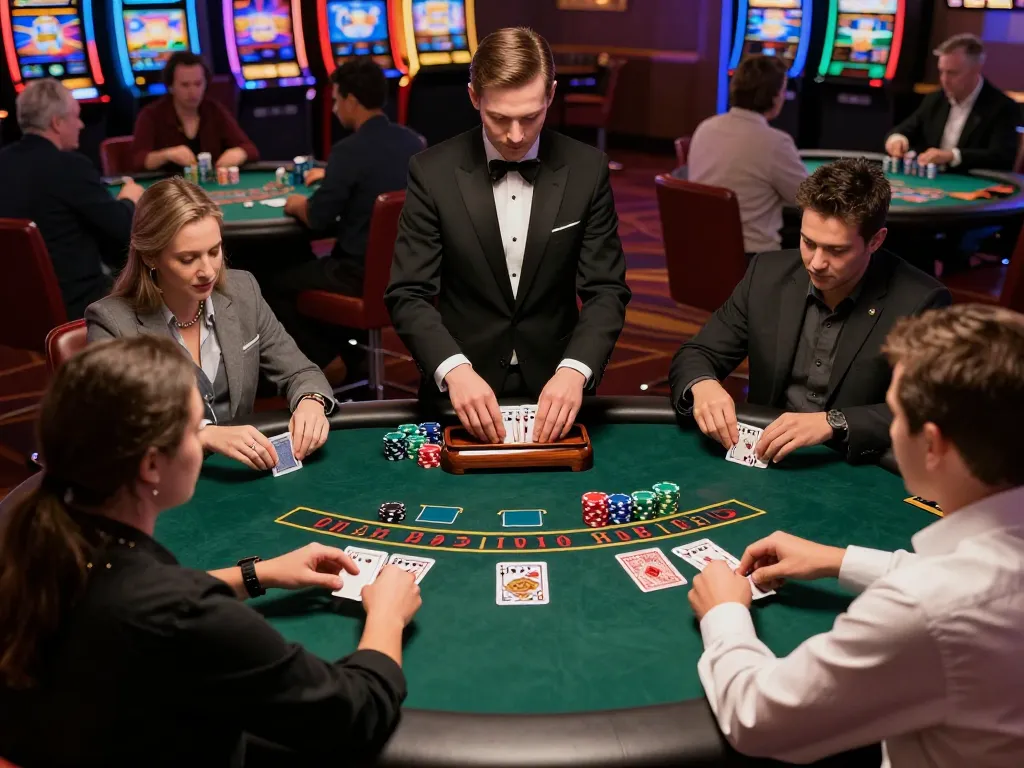 Engaged players at a Canadian online casinos blackjack table strategizing their bets.