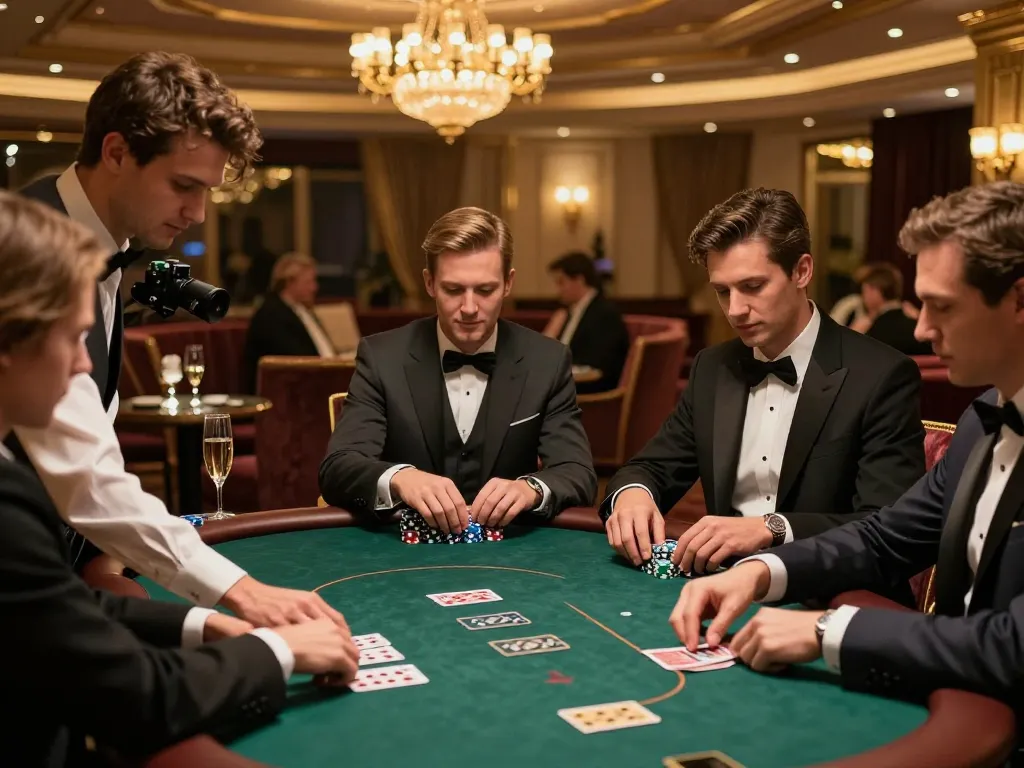 GO88 high-stakes poker game in luxurious lounge, players focused on cards with champagne nearby.