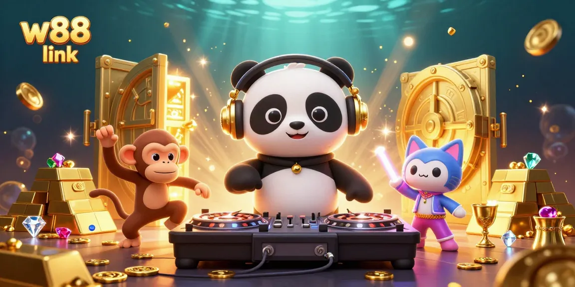 Experience w88 link electrifying online gaming with 3D characters in a vibrant casino scene.