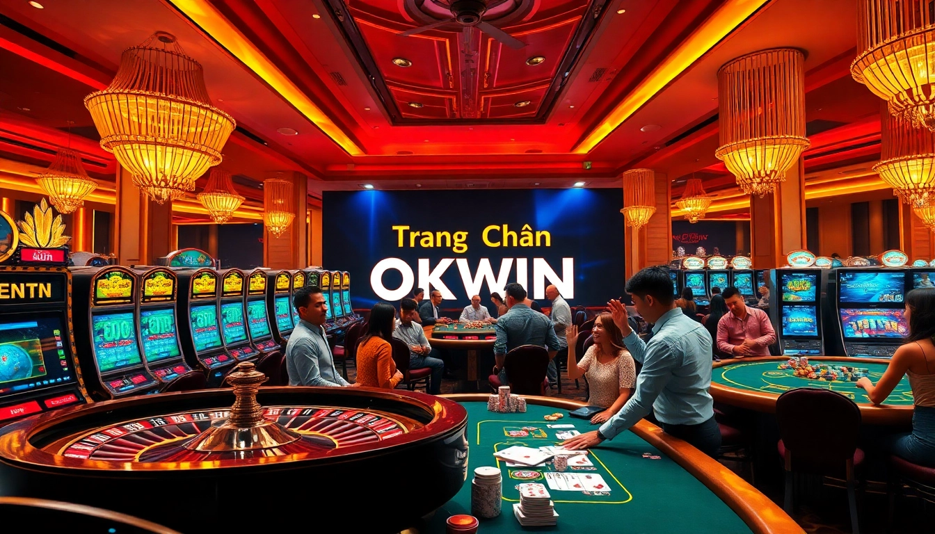 Experience the excitement of gambling at Trang Chủ OKWIN with vibrant tables and cheering players.