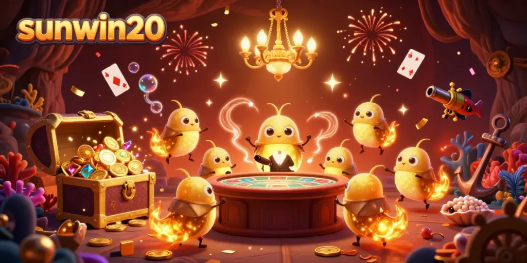 Experience rich gameplay at sunwin20: glowworms illuminating a vibrant cave casino scene.
