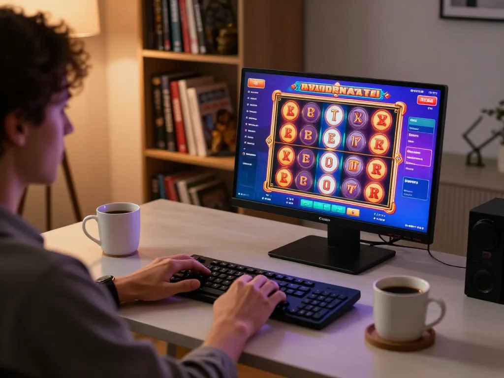 Engaged user playing slot games online at TR88 with a cozy setup, promoting responsible gaming