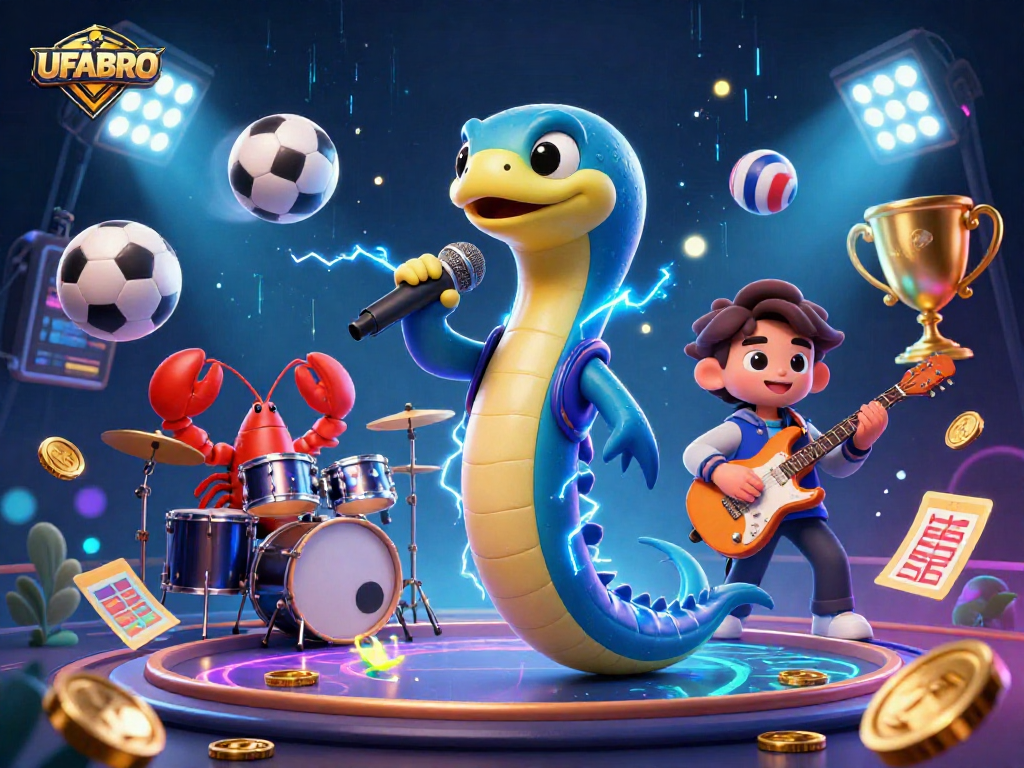 UFABRO brings excitement to your bets with a vibrant underwater casino scene featuring lively characters.