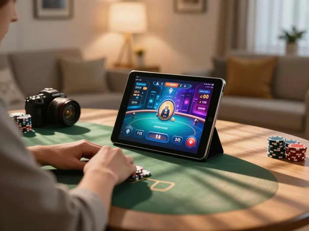 Engaging in online poker gameplay on a tablet with tr88 game graphics displayed