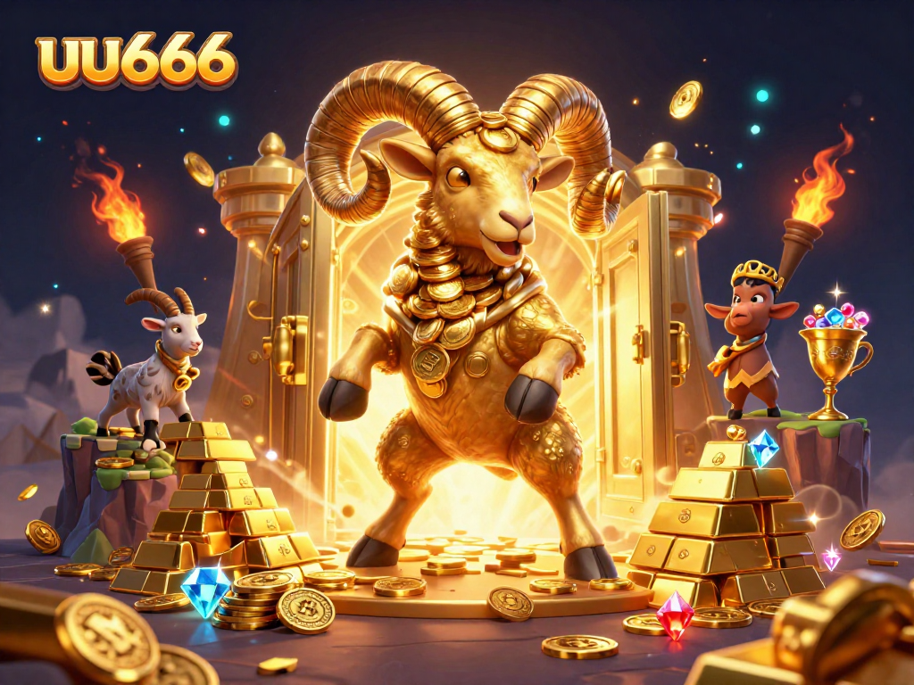 Engage with uu666 at the ultimate casino showdown with a golden ram charging through a treasure vault.