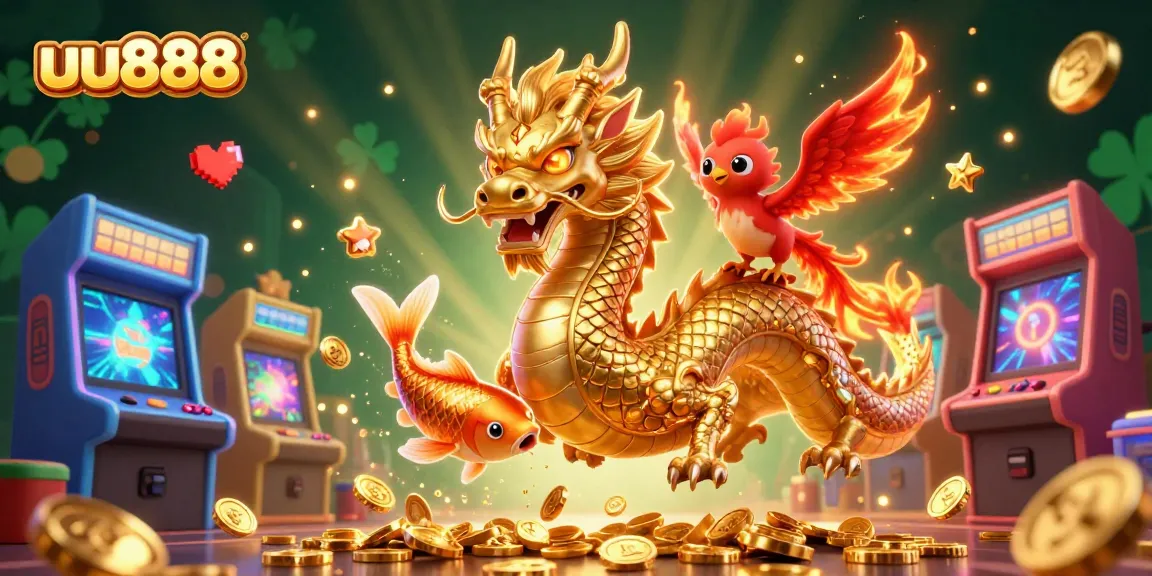 Experience thrills with the dynamic illustration of uu888's vibrant casino gaming scene.