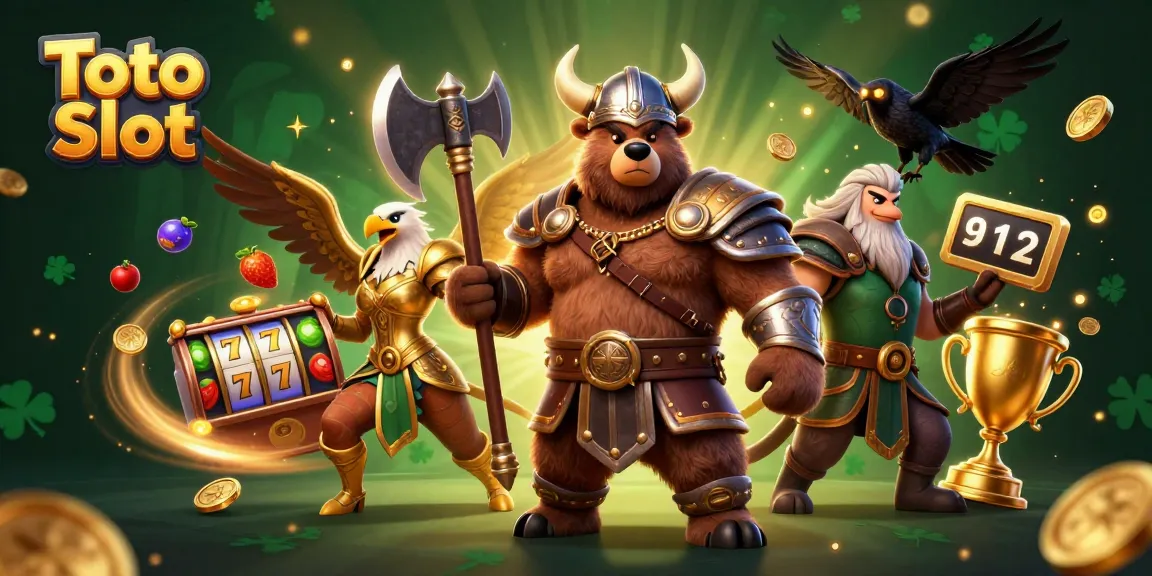 Toto Slot yang menarik dengan karakter beruang Viking bersenjata dan sokongan simbol slot
