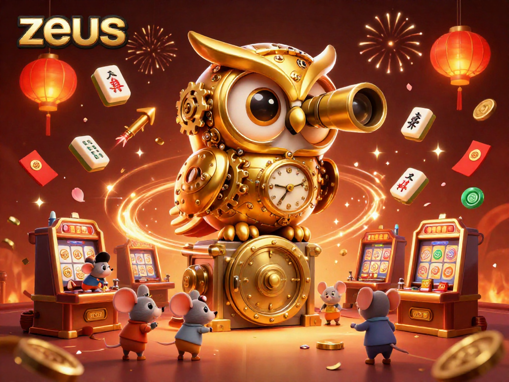 Experience Zeus slot action with animated golden owl and jackpot excitement
