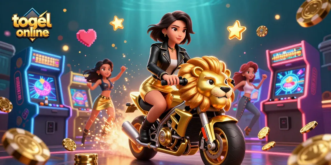 Experience the thrill of togel online with our ultra-detailed 3D illustration featuring a glamorous woman riding a golden lion.