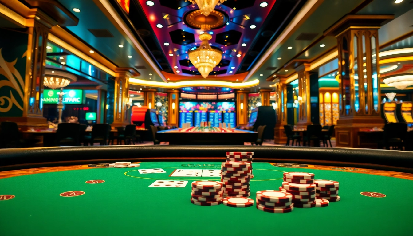 Spiele und Spannung bei casino spiele.de an einem eleganten Blackjack-Tisch in einem Casino.