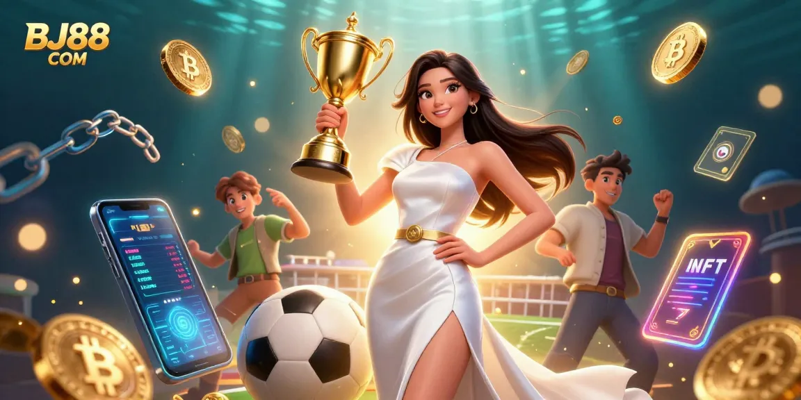 Engage with exciting gameplay at BJ88 COM, featuring dazzling casino elements and a triumphant player.