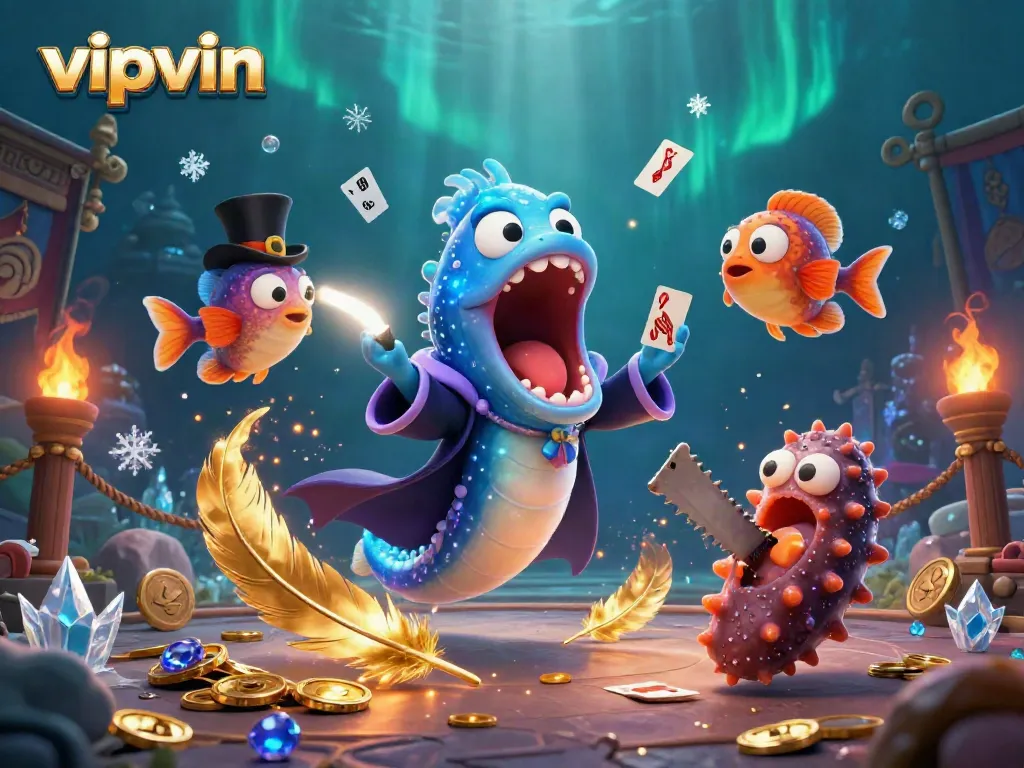Engage with the magical world of vipvin through an enchanting underwater casino scene with vibrant characters.