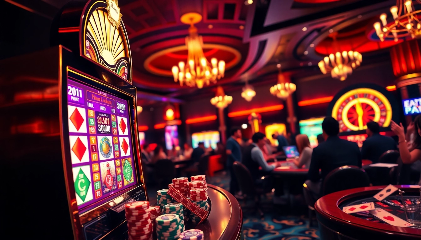 Engage with thrilling gaming action at 7hh casino with vibrant slot machines and lively atmosphere.