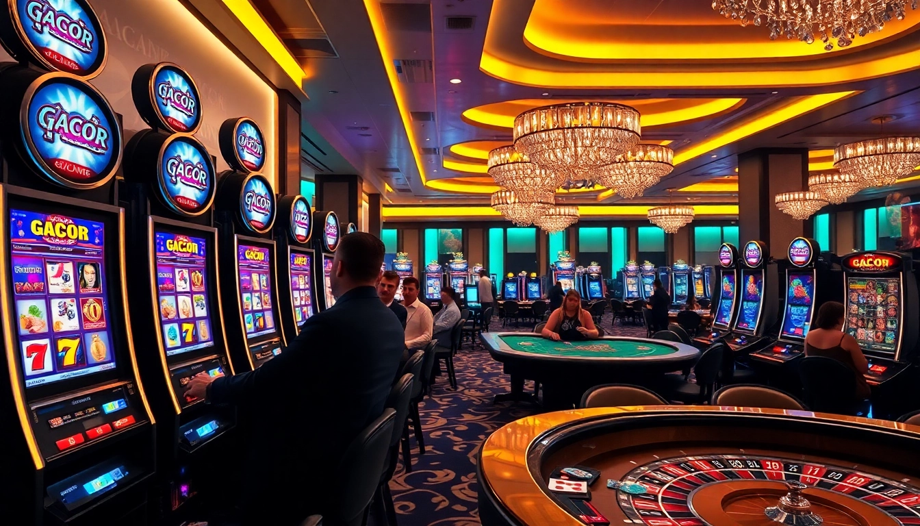 Exciting gameplay at luxury12 casino with vibrant slot machines and engaged players.