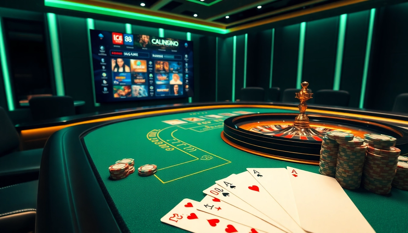 Exciting online casino scene on Trang chủ LC88, showcasing vibrant poker chips and a roulette wheel.