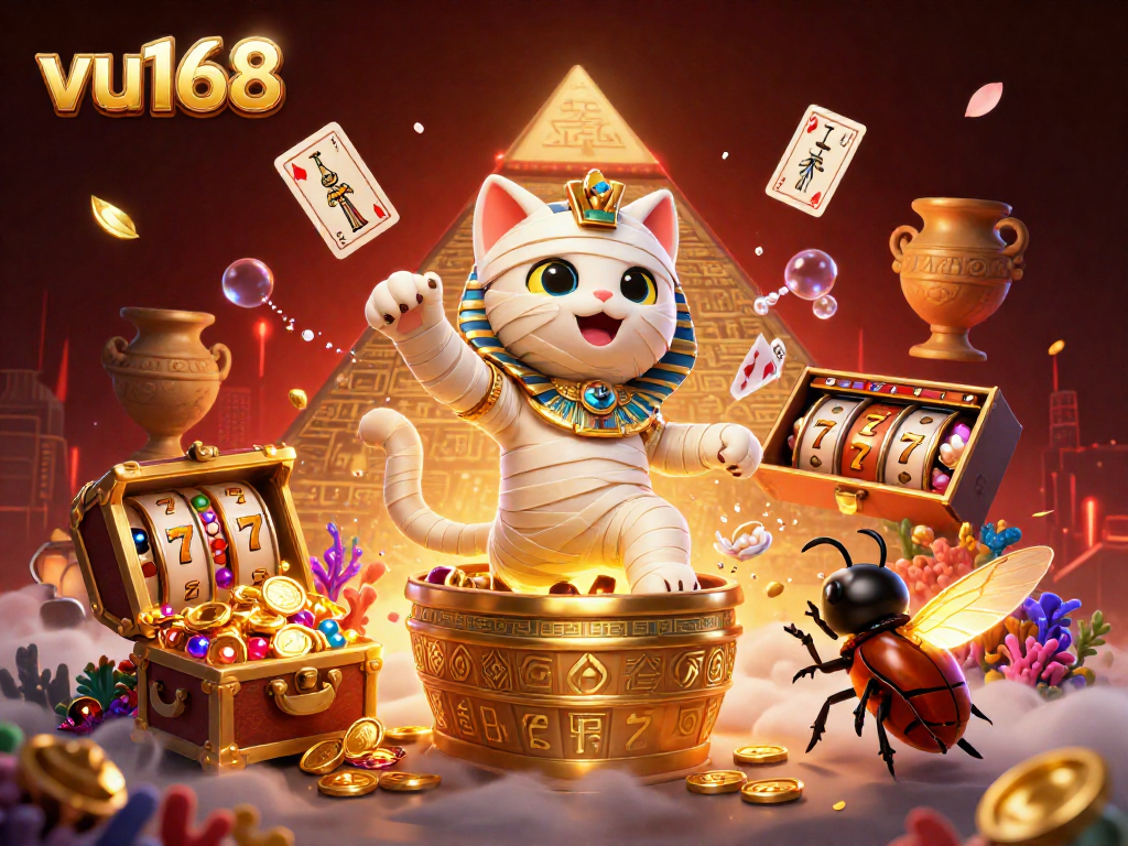 Experience thrilling action at vu168 with an Egyptian mummy cat bursting from a pyramid casino!