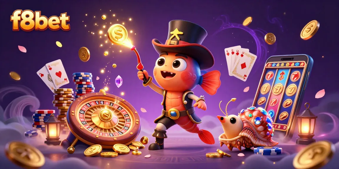 Experience thrilling wins with f8bet in this vibrant 3D casino illustration featuring engaging characters.