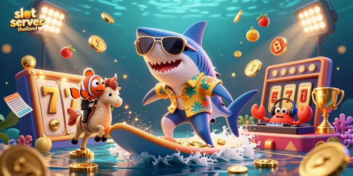 Experience the excitement of slot server thailand with a dynamic scene of jackpot symbols and lively ocean characters.