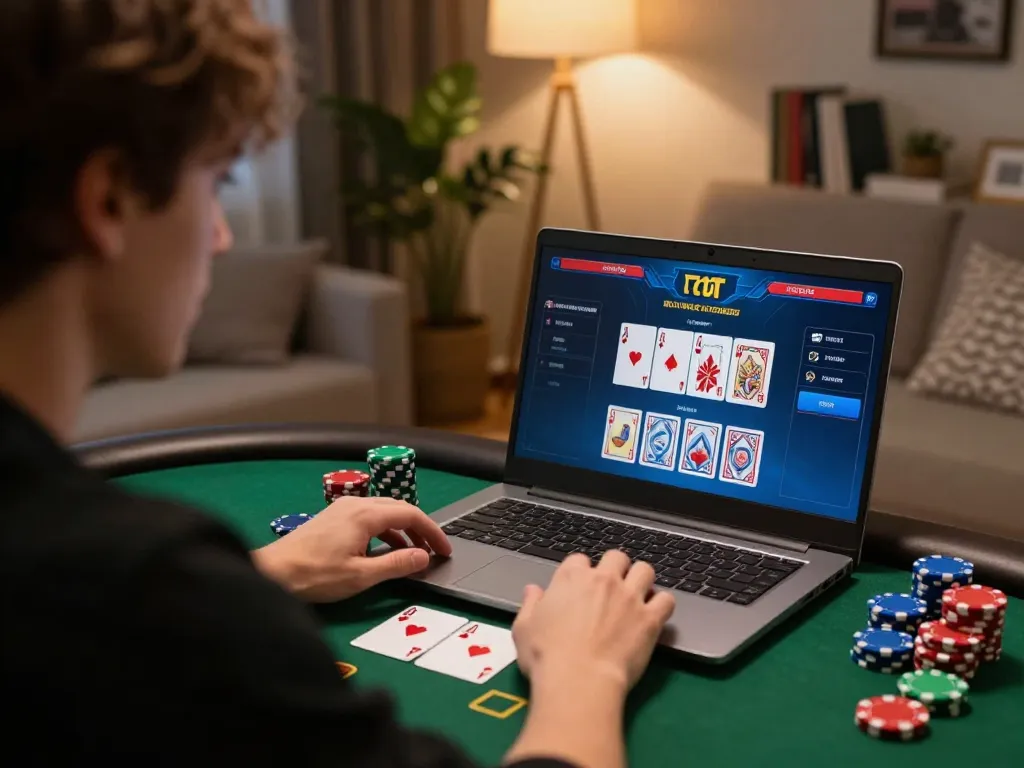 Engage in ดูหนัง while experiencing thrilling online poker gameplay with a laptop.
