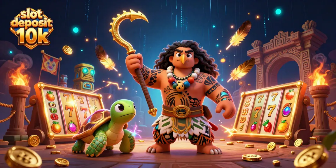 Experience the excitement of a slot deposit 10k in this vibrant 3D casino scene.