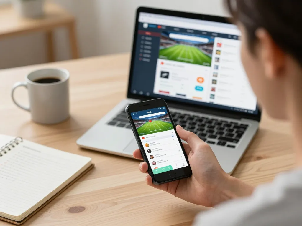 Using the vn23 app to place mobile bets from a cozy home office setting, showcasing an engaging gambling experience.