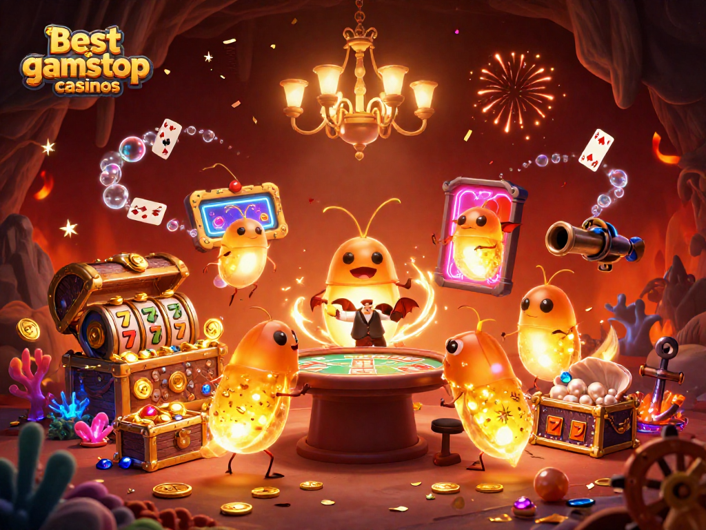 Experience the excitement of the best non gamstop casinos with luminous glowworms in a vibrant 3D cave casino scene.