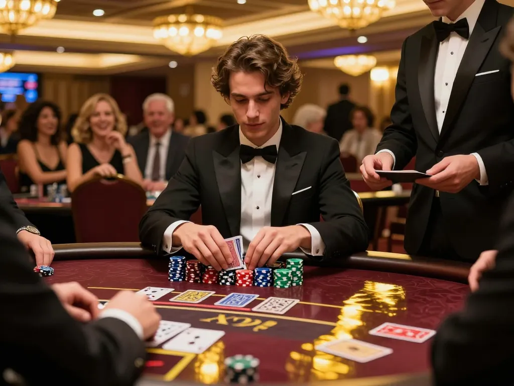 Playing blackjack with strategy while enjoying ดูหนังใหม่ in a lively casino atmosphere.