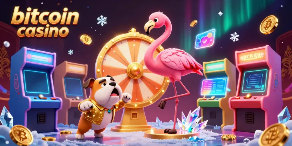 Experience the excitement of a bitcoin casino with dynamic characters and vibrant gaming elements.