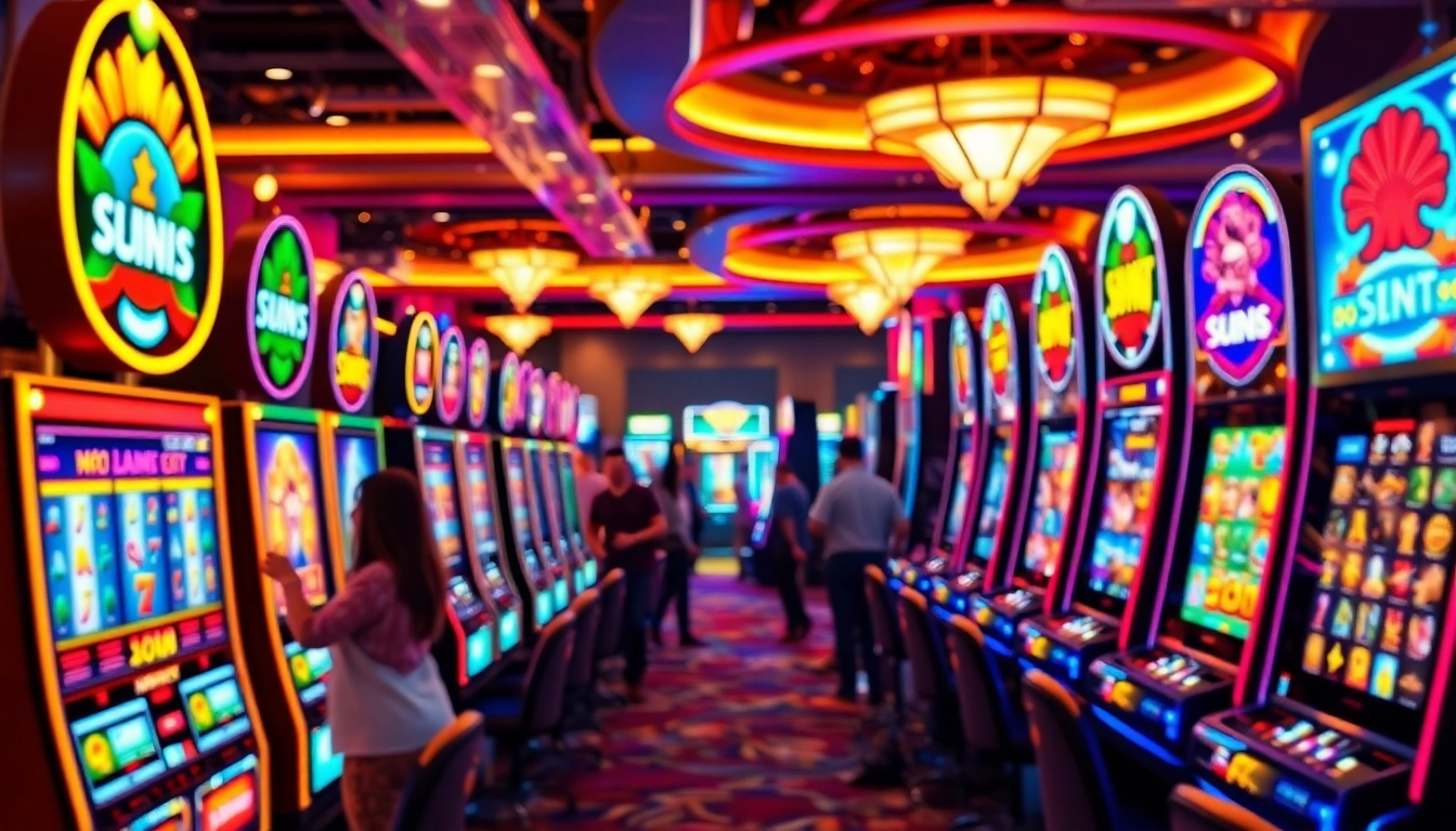 Permainan menarik di situs slot dengan mesin slot berkilau dan pemain yang bersemangat.