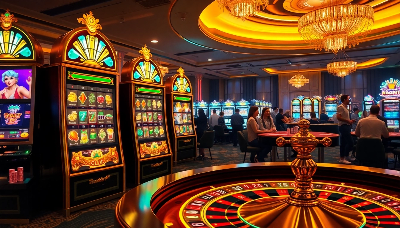 Experience the thrill of viral4d gaming with vibrant slot machines and roulette tables in a luxurious casino.