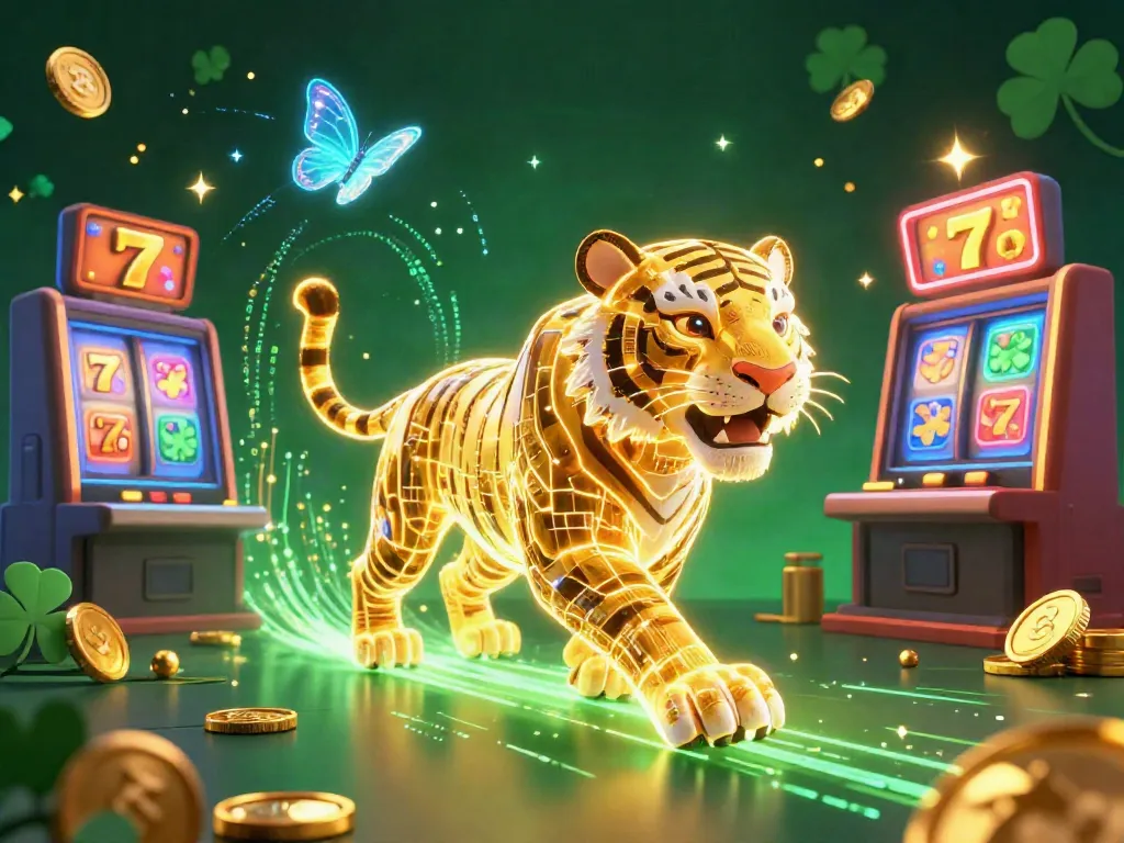 Experience the excitement of situs slot with a neon tiger and vibrant casino elements.