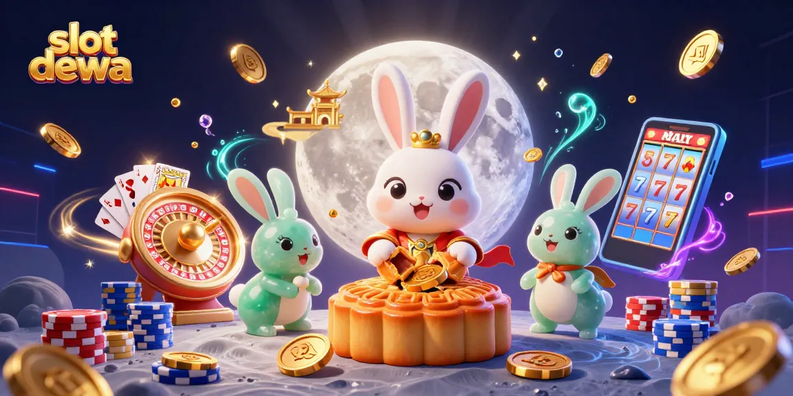 Menggunakan slot dewa dan chip poker dalam ilustrasi pesta kasino yang megah dengan karakter menarik dan elemen gamifikasi.