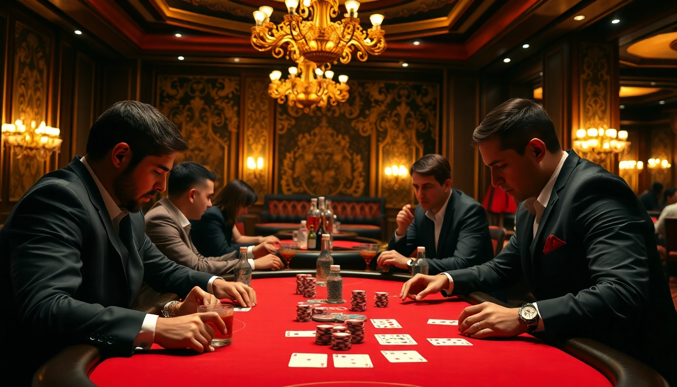 Engaged players at a casino poker table, showcasing excitement and strategy.