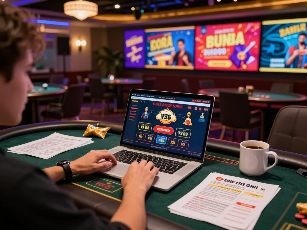Player engaged in exhilarating online casino action with tr88 games on their laptop, creating a dynamic gaming environment.